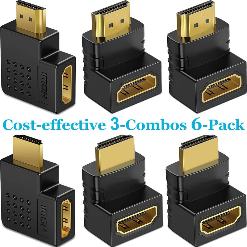 Warmstor 6 Pack HDMI 2.0 Male to Female Angled Adapter Left Right Up Down 90 270 Degree Right Angle HDMI Cable Connector Gold Plated 3D 4K Supported - Image 2